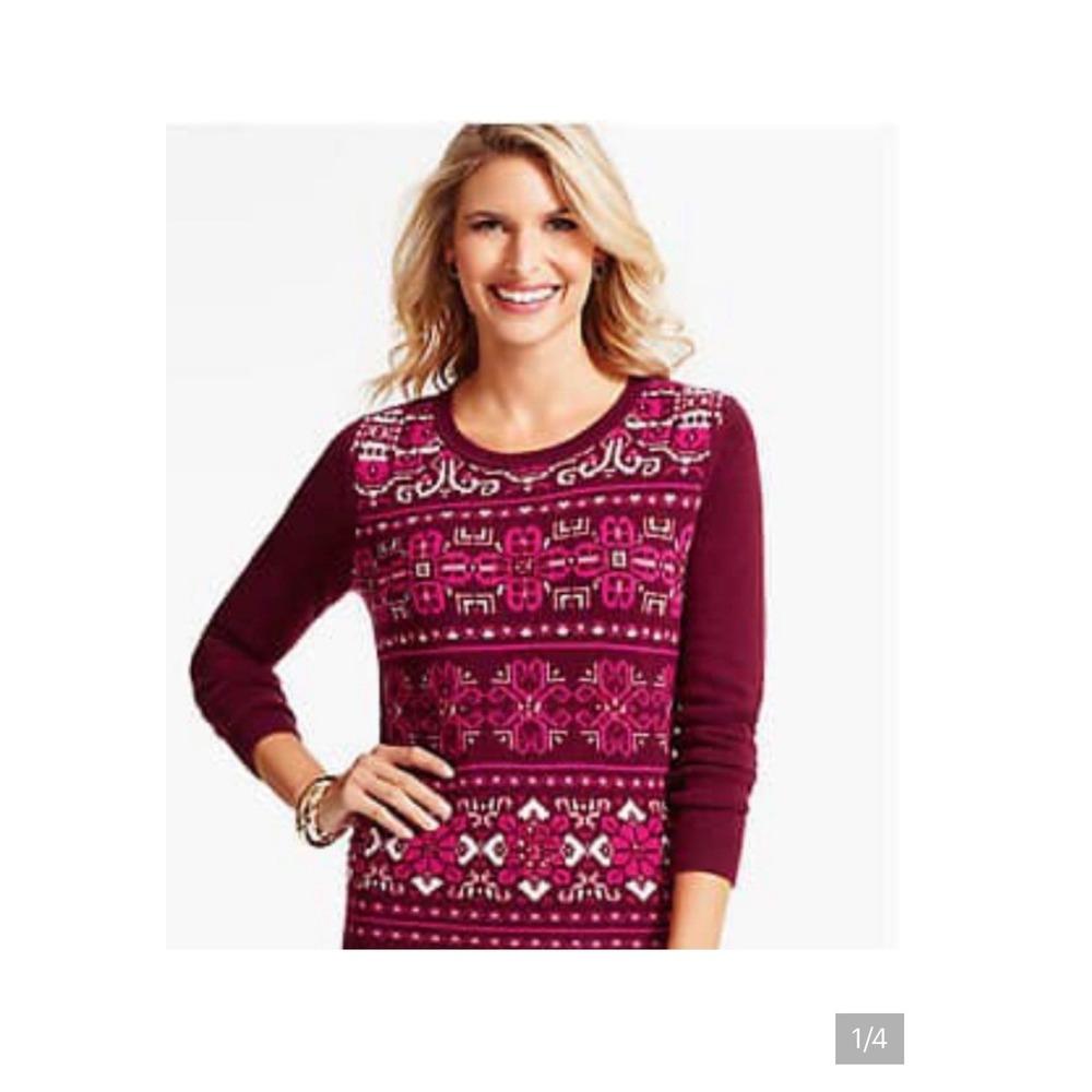 TALBOTS FAIR ISLE LAMBSWOOL BLEND SWEATER IN BURGUNDY